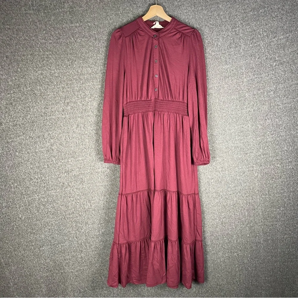 Boden 10R Women's Shirred Waist Tier Midi Dress Western Boho Prairie Cottage NEW - Picture 2 of 13